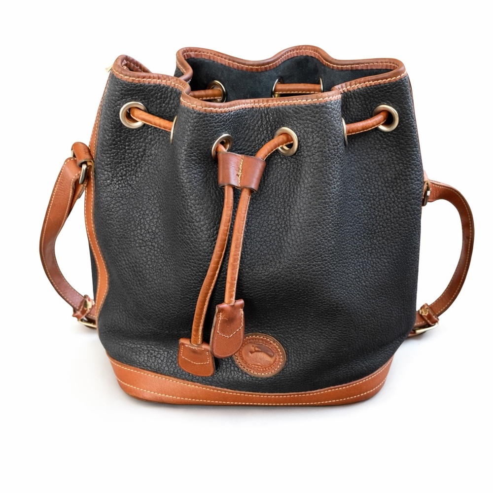 Vintage Dooney & Bourke AWL Black Brown Drawstring Bucket Shoulder Bag